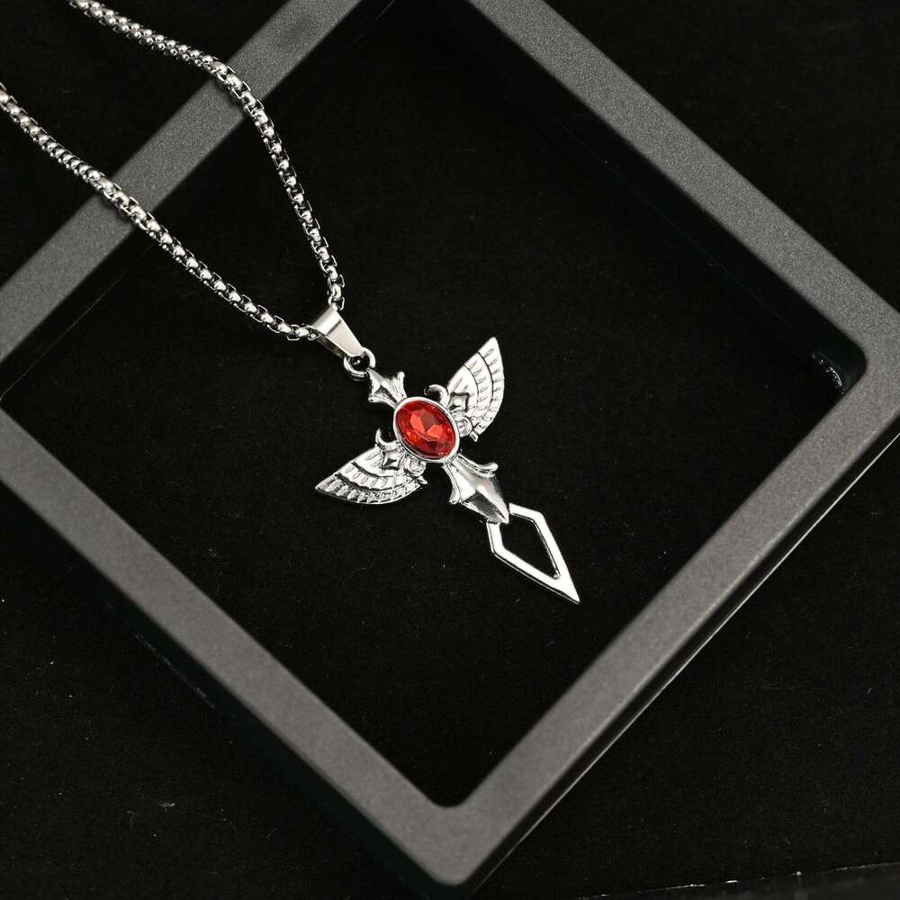 New Angel Wings Men's Korean Version Simple Cross Pendant Street Titanium Steel Necklace