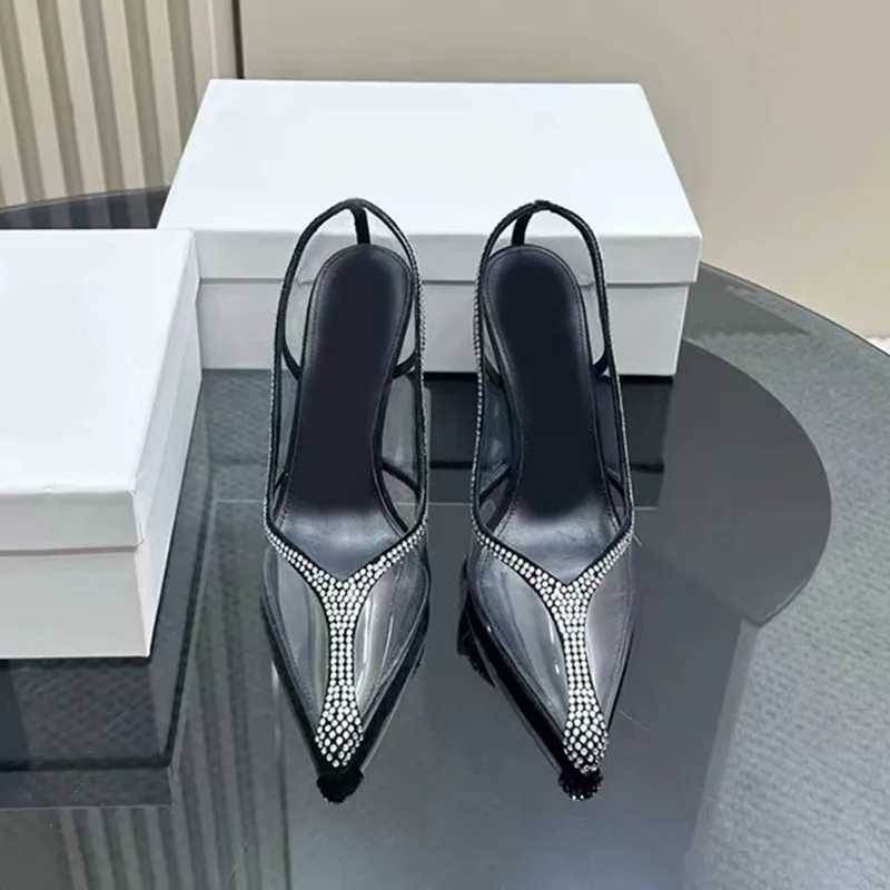 Star style luxury Rhine transparent PVC temperature pump elegant pointtoe thin high crystal wedding shoes Y250317