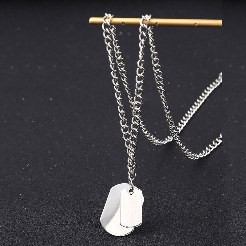 Long Military Pendant Double Necklace Men's And Women's Titanium Steel Pendant Sweater Chain Jewelry