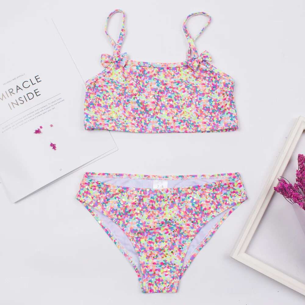 2-8 year old children and girls swimsuit, children's printed bow decoration bikini set, summer baby and children's girls bikini swimsuit, sw