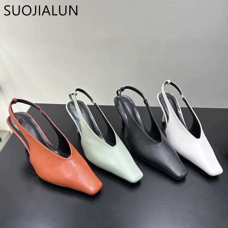 SUOJIALU 2025 Summer Sandals Fi Round Toe Shallow Smooth Womens Elegant Pump Shoes Thin High Heels Strap Shoes Y250317