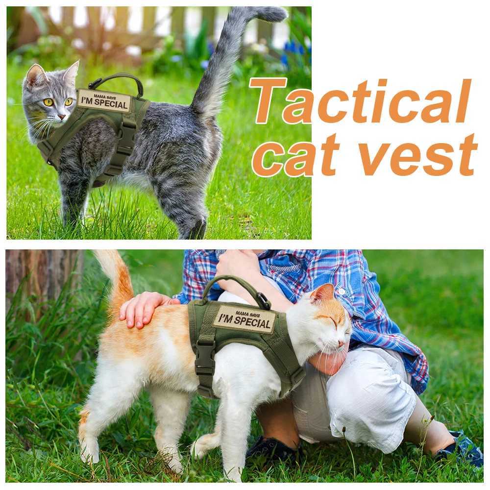 Nylon cat harness vest with 2 stickers military tactical cat harness with handle puppy pet training ChihuahuaT250318