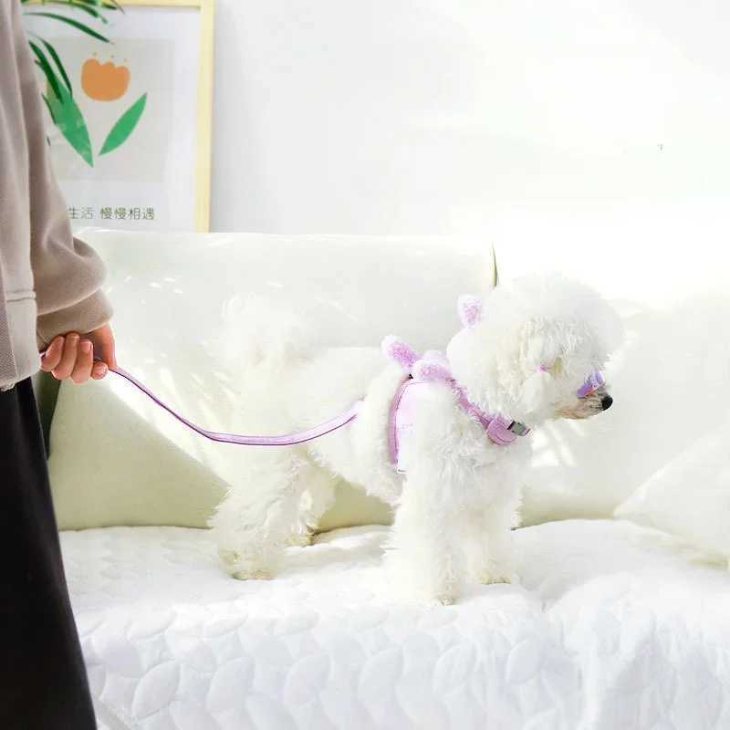 Cute plush rabbit chest vest dog leash dog walking leash dog leash puppy cat supplies dog collarT250318