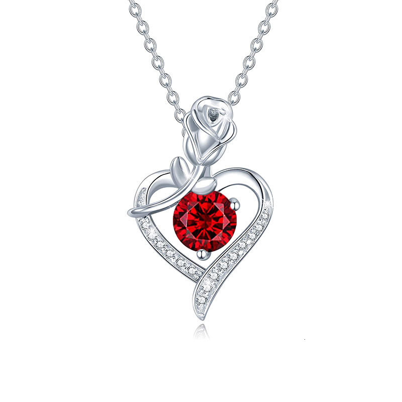 Pure sier heart-shaped rose women's collarbone necklace, moissani dia pendant accessory, high-end feel