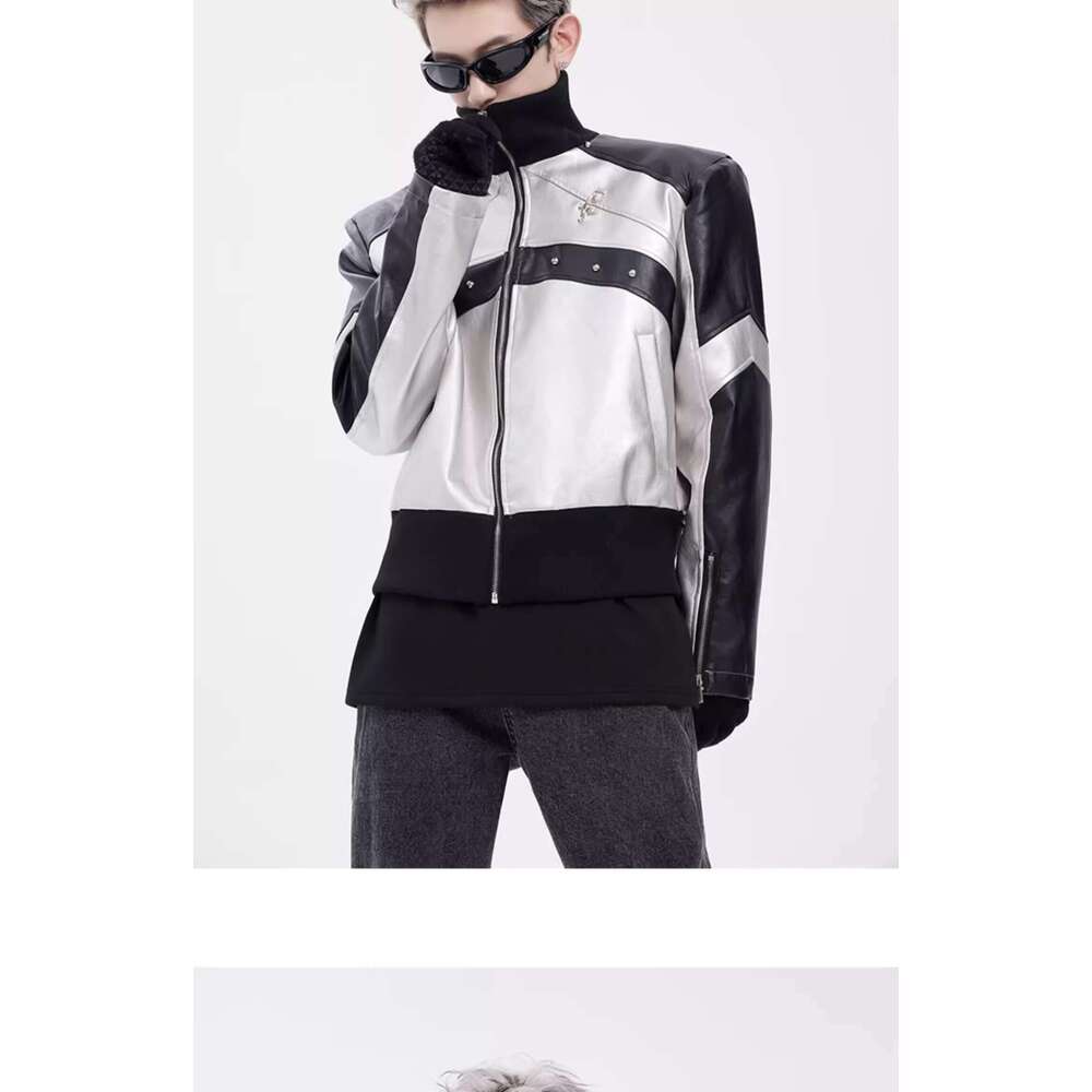 Men's Clothing Short Standing Collar Motorcycle Jacket For Men In Autumn, American Style Metal Buckle, Men's Rugged And Handsome Shoulder Pa