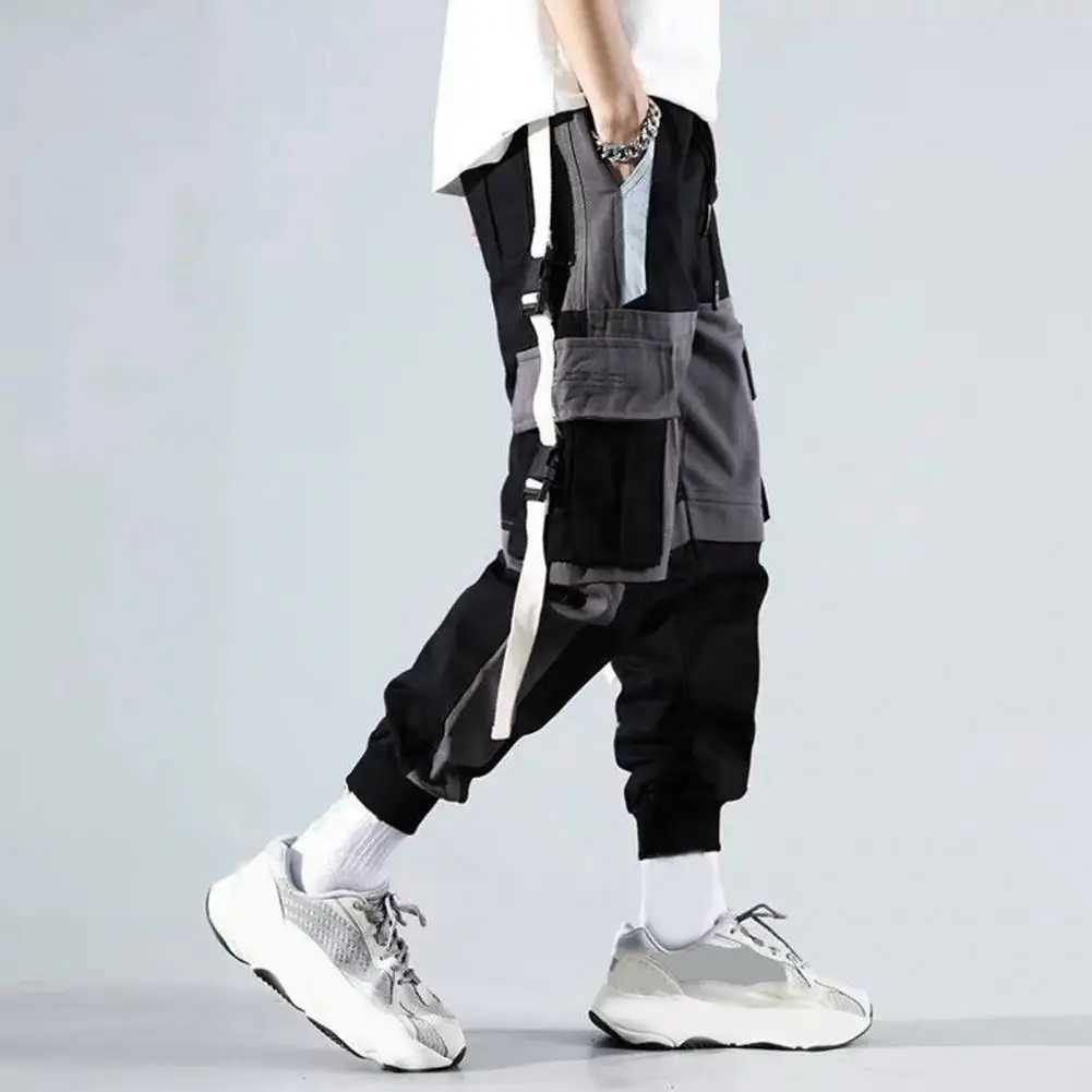 Classic streetwear casual mens ribbon harem jogging pants mens slim fit spring cargo pants multi pocket womens Trousers Jo W250318