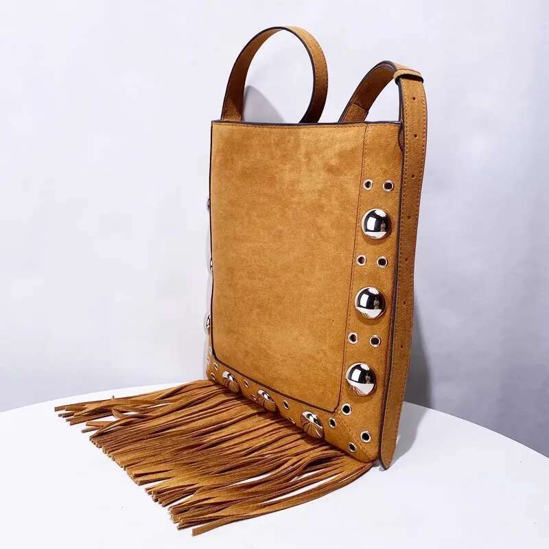 Fashion Long Tassel Veet Women Handbag Large Capacity Metal Rivet Casual Female Shoulder Underarm Retro Messenger Bag