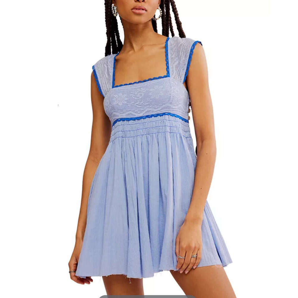 European American women's spring and summer sleeveless square neck pleated backless short mini dress 2025 new casual versatile fashion clothing