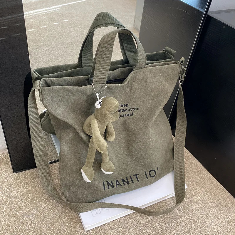 Japanese Canvas Mens and Womens Simple Cross-body Bag Wash Canvas Thick Handbag Large Capacity Arts Students Package Satchel R250318