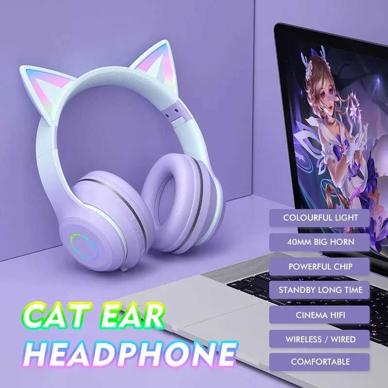 Cute Cat BT Light Headphones Wireless BT Earphone with HD Mic Hifi Stereo Music Gamer Headsets gifts for kids M250318