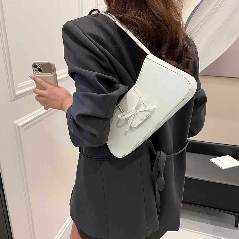 Luxury Handbag with Bow Wen Fi Shoder Bag Purses Y2k Leisure Armpit PU Leather Travel Red Black Underarm Chic Handbag Y250318