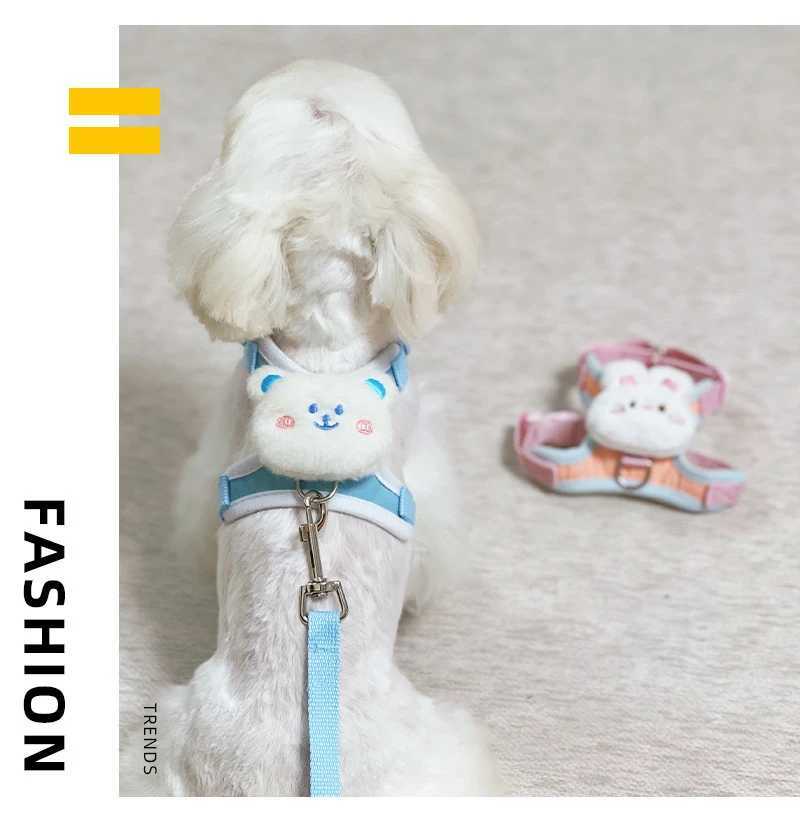 Cute Bear Solid Pet Dog Belt Set Nylon Durable 150cm Safety Belt Collar Used for Cat Walking Preventing Loss of Chihuahua York Dog AccessoriesT250318