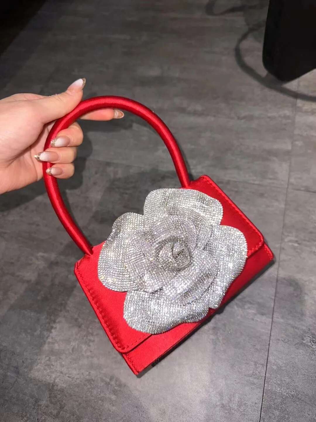 Glitter Rhies Dia Ral Evening Satin Fashion Women's Handbag Wedding Party Clutch Purse Shoulder Bag