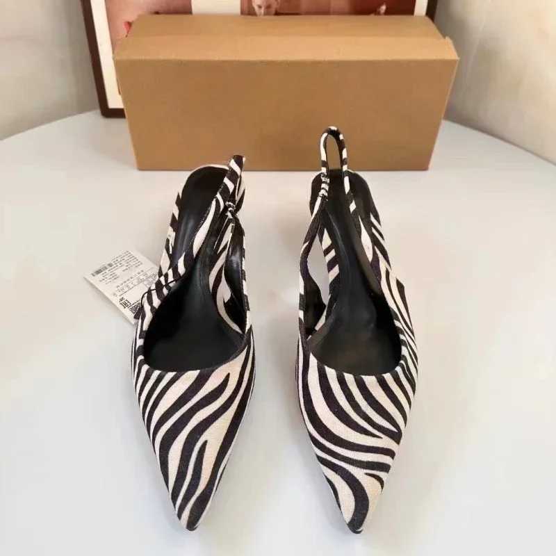 Bold and fashionable pattern Warm mid heel sandals casual slip with 3cm-5cm H 2025 spring sexy camisole womens shoes Y250317