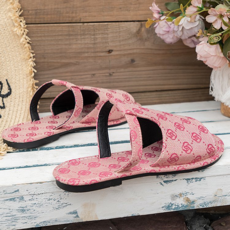 Women's large size slippers style for summer beach one-word fishmouth slippers