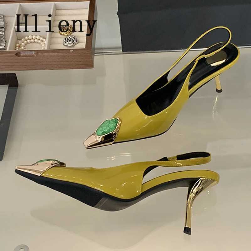 Hlieny Street Style Design Inlaid Diamds Wan Pumps Sandals Elegant and Sexy Thin H Pointed Toe Banquet Pr Slingbacks Shoes Y250317