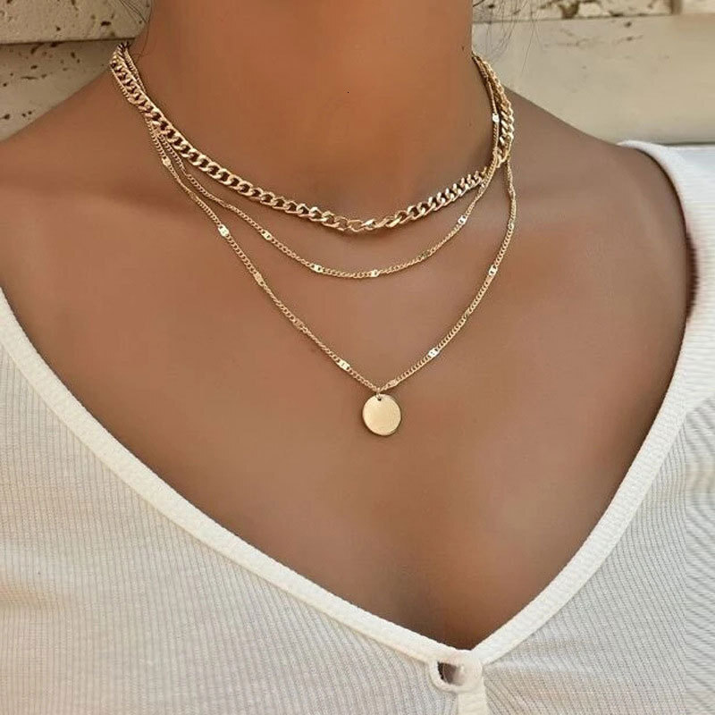 Three-layer Circular Pendant Necklace For Women Instagram Simple Collarbone Chain Choker Multi-layer Necklace Jewelry