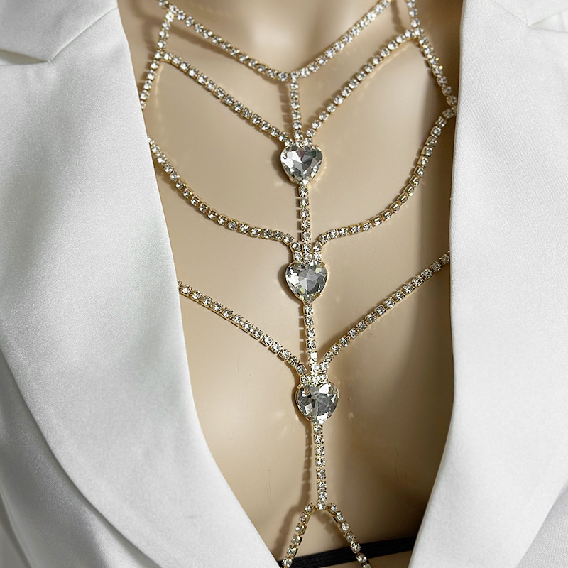 Stage Wear Dance Accessories Sexy rhinestone chest chain body chain