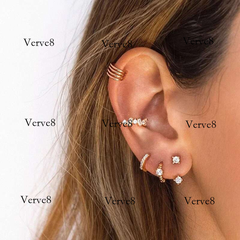 / gold-plated sier ear Clips For Women Dainty Baguette Round Zircon CZ Conch Ear Cuff Earrings Fashion Trend Jewelry