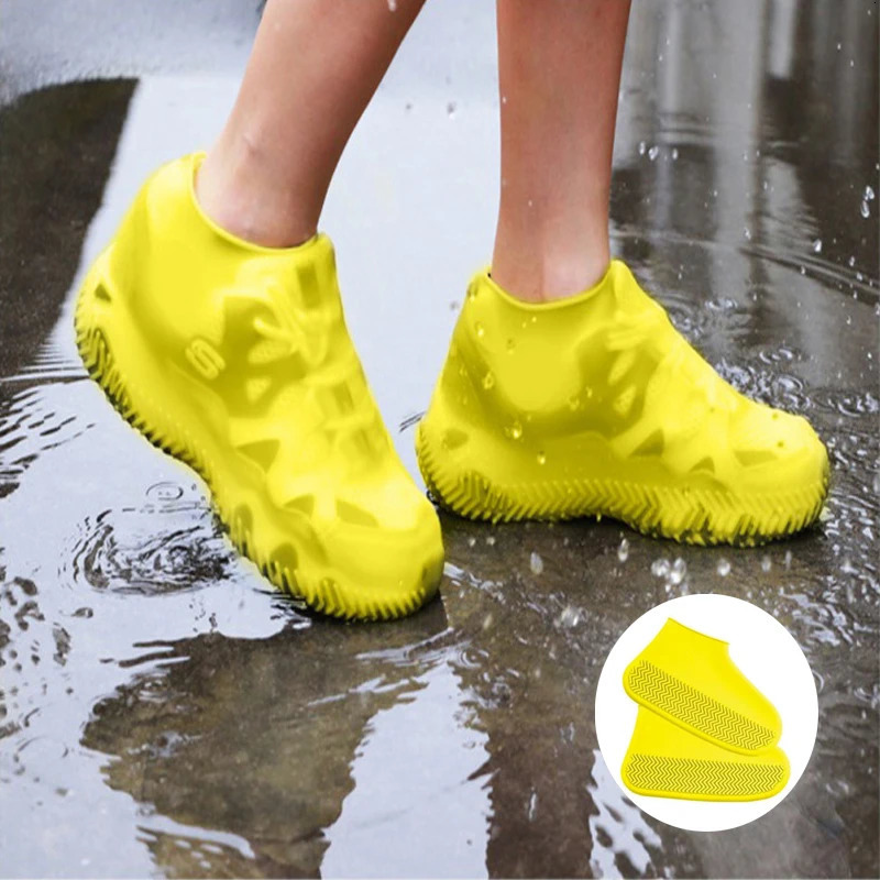 1pair of waterproof and anti slip silicone shoes high elasticity wearresistant neutral rain boots suitable for outdoor rainy reusable shoe covers 2503