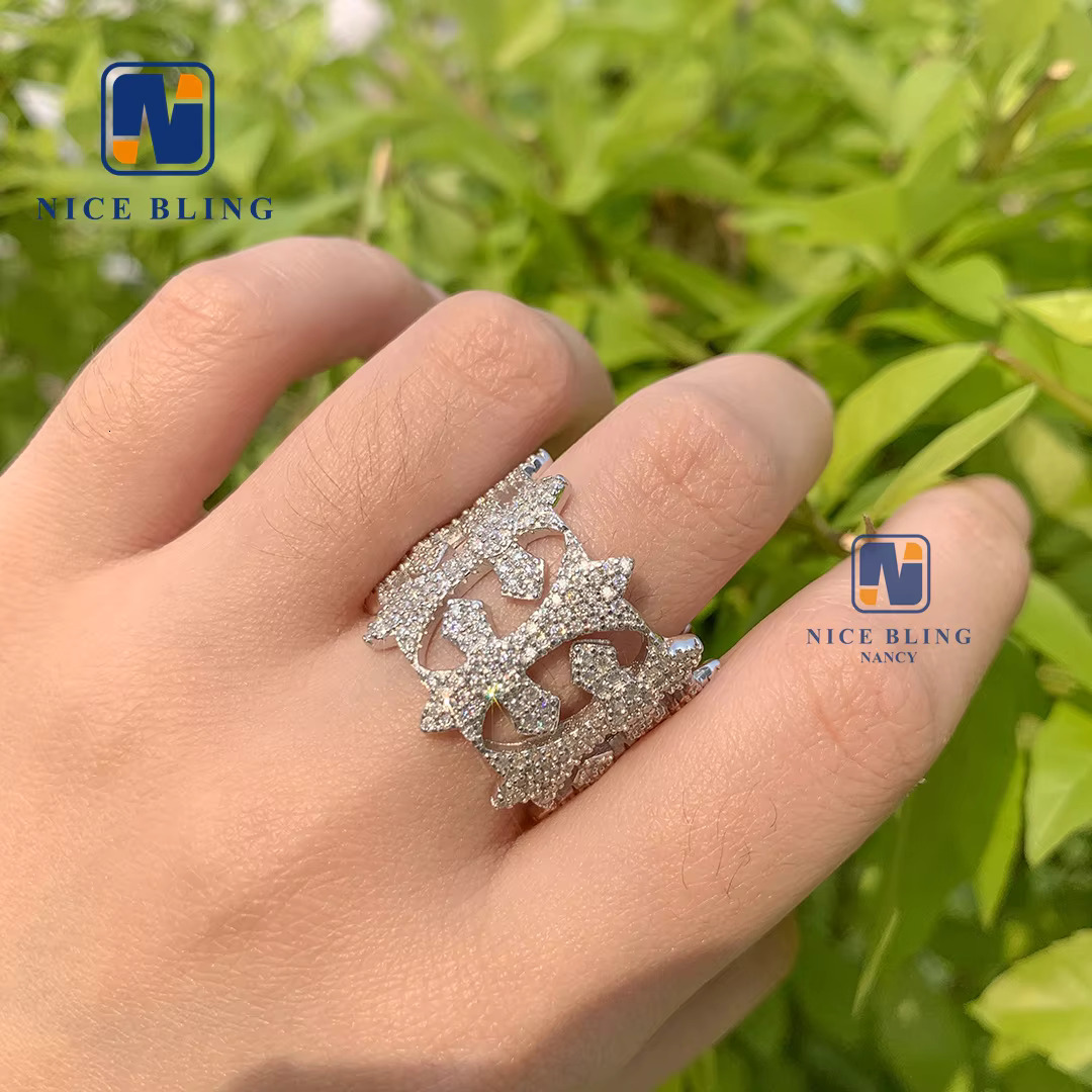 Iced Out Jewelry Luxury Style S925 with Vvs Moissanite Diamond Custom Ring Pass Diamond test Hip Hop Ring