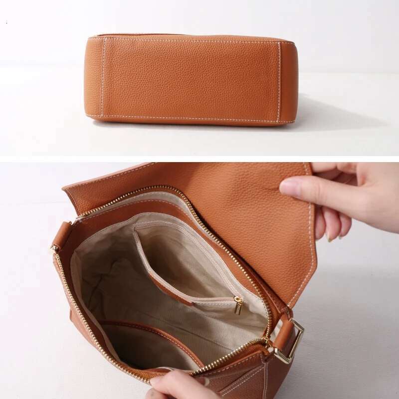 2023 New Women Soft Cowhide Real Leather Flap Underarm Shoulder Bag Lady Fashion Geometry Design Crossbody Messenger Handbag