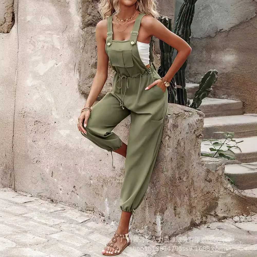 Womens jumpsuit one-piece cargo pants casual pants long pants suspension lace high waisted sleeveless jumpsuit X250318