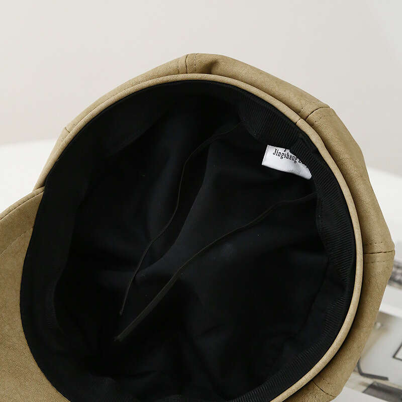Women's autumn and winter leather octagonal women's Korean version three-dimensional hat, fashionable newsboy hat