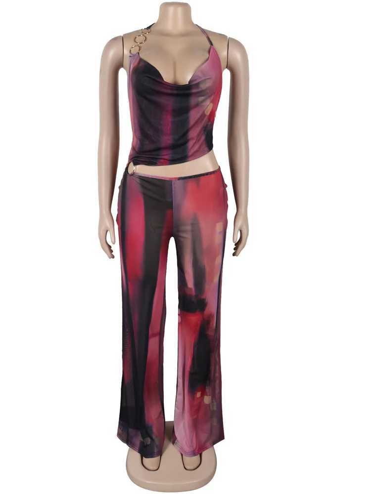 Beyprern Womens Charm Dream jumpsuit for girls with suspender neckline O-ring tie dye jumpsuit X250318