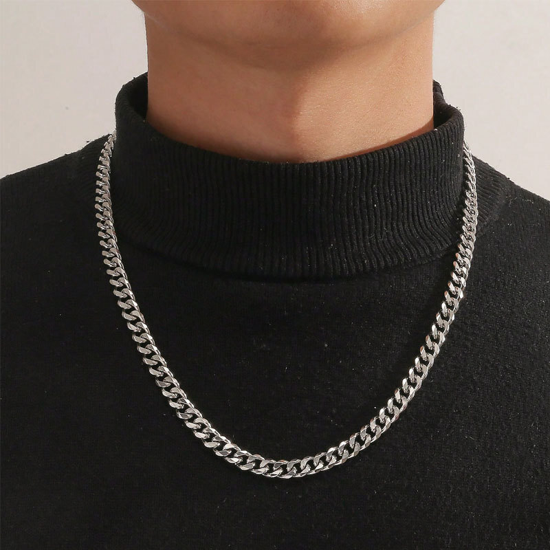 Six-sided Milled Stainless Steel Necklace Unisex Hip Hop All-match Titanium Steel Sweater Chain Jewelry