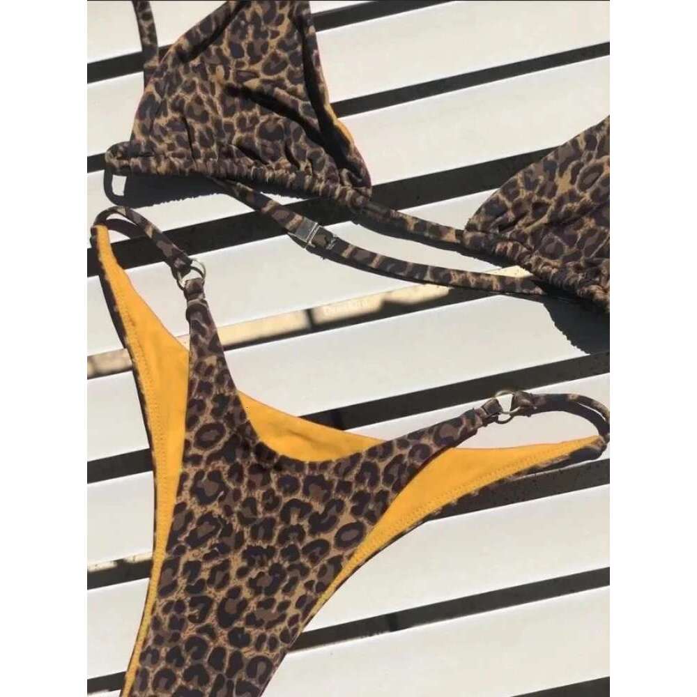 Leopard print swimsuit for women, high waist micro bikini, push-up bra, padded, tanga pants, sexy, for the beach, 2024