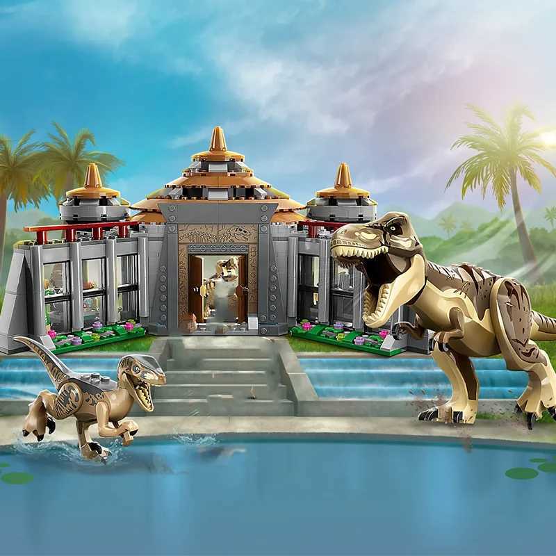 Jurassic Series Architecture Block Visitor Center T.rex Raptor Attack Childrens Holiday Gift Assembly Dinosaur ToysXJ250318