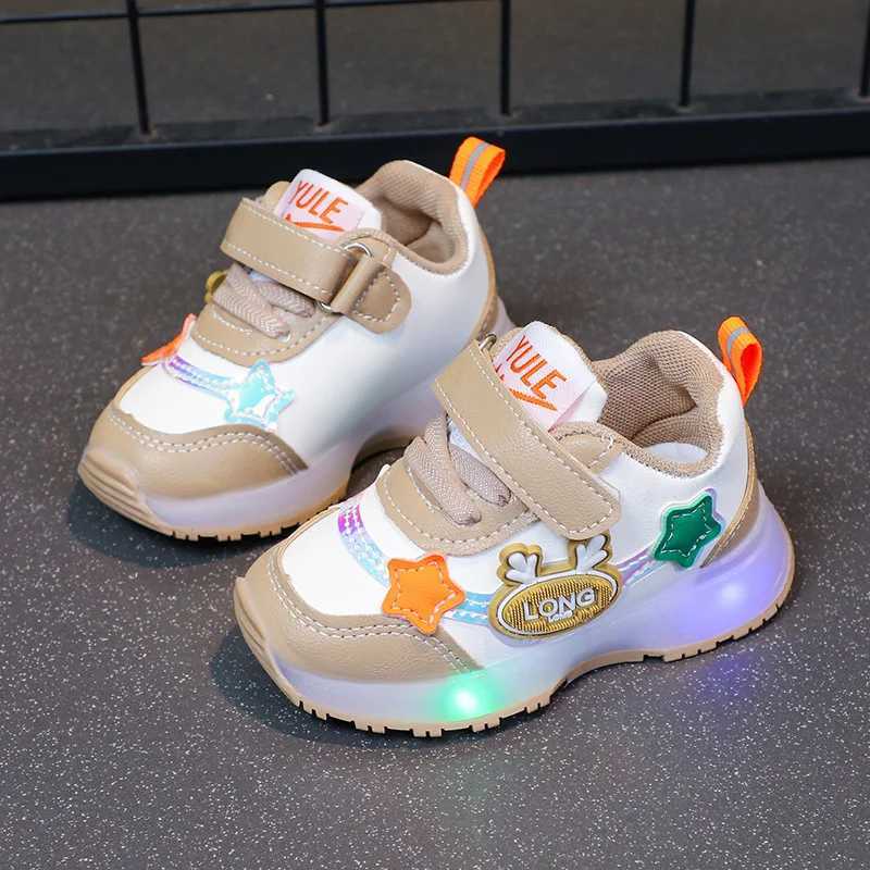 Spring New Boys and Girls sneakers with magic stickers soft soled childrens board shoes LED illuminated shoes W250318