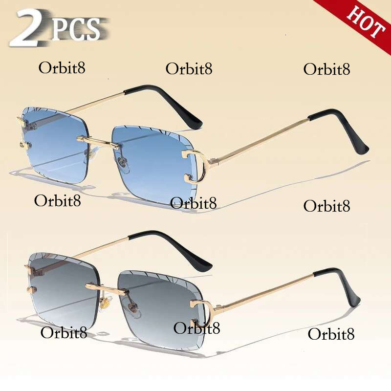 CATERSIDE Rimless Square Sunglasses Men Cupronickel Fashion Punk Gradient Sun Glasses Vintage Trendy Small Frame Eyewear UV400