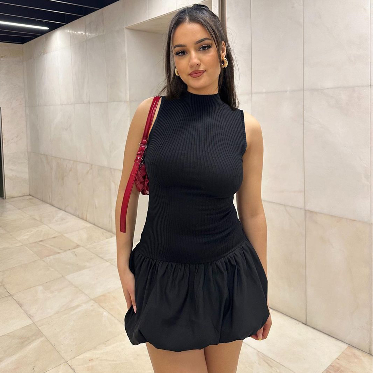Women's Clothing 2024 Summer New Product Sexy Backless Slim Fit Splicing Solid Color Fashionable Pleated Dress For Women