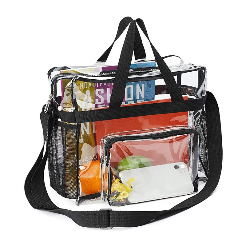 PVC Womens Bags Lunch Bag Portable Large Capacity Waterproof Travel Wash Bags Transparent Shoulder Crossbody Handbag for Women 250314