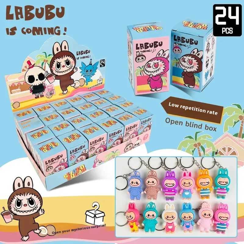 LABUB blind box keychain 12/24 pieces Kawai Rabu cartoon character mysterious box room decoration girl toy Shoolbag pendant giftT250318
