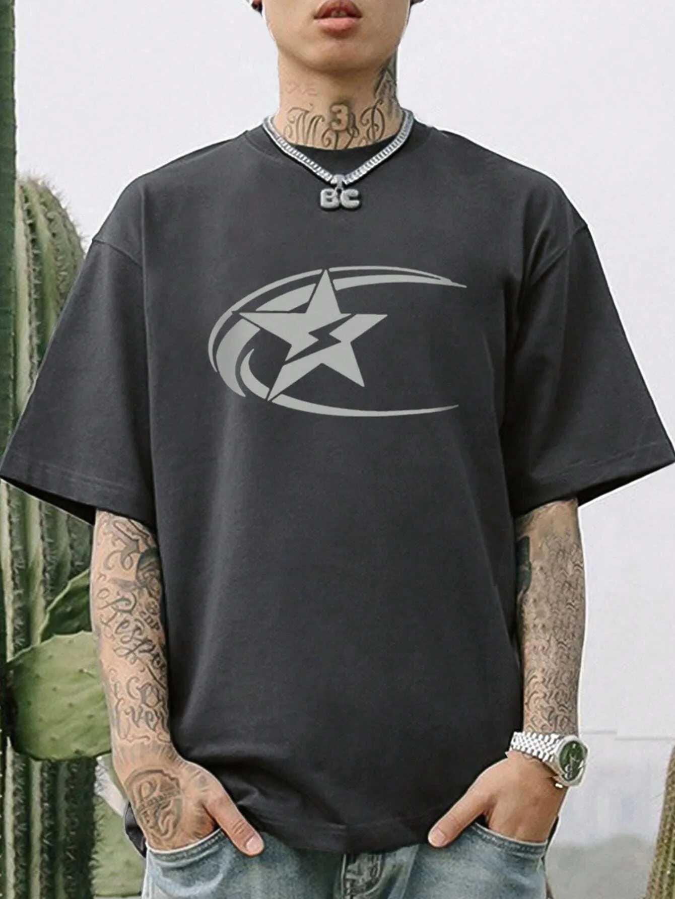 New male star printed short sleeved T-shirt summer mens clothing fashion top T-shirt casual solid color Y2K street clothing topT250318