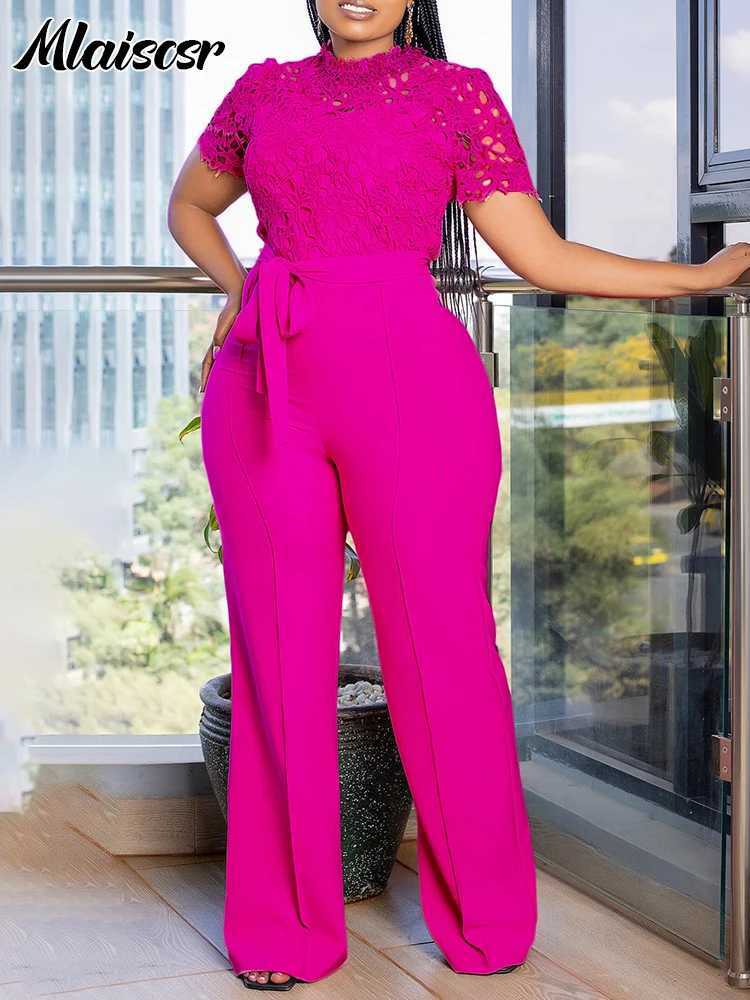 Mlaicsr elegant white jumpsuit with belt womens club set lace patch work shorts Slve birthday party one-piece jumpsuit X250318