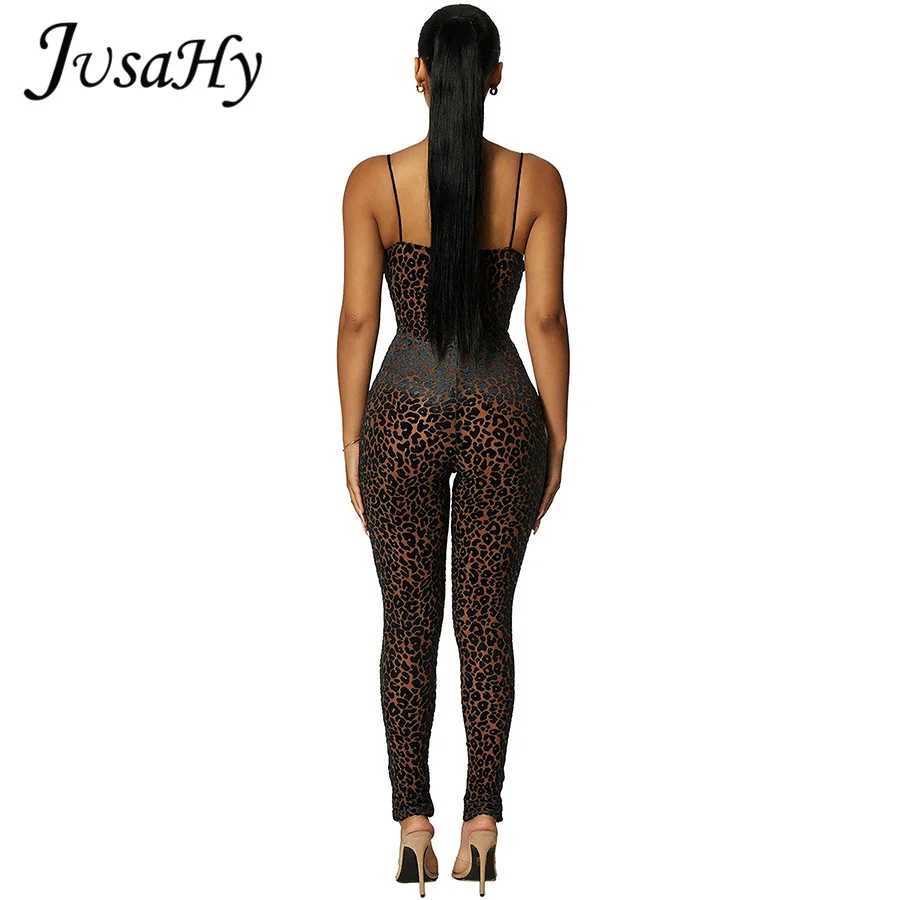 JuSaHy Leopard Print Flocking Womens jumpsuit Fashion backless shaping casual high T-shirt Womens dress X2503181