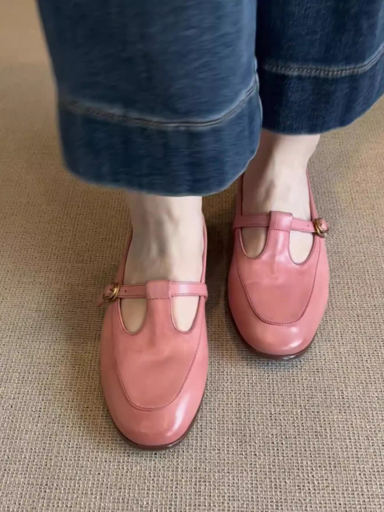 new style Mary Jane British style super comfortable women's small leather shoes with T-strap versatile loafers flat single shoes