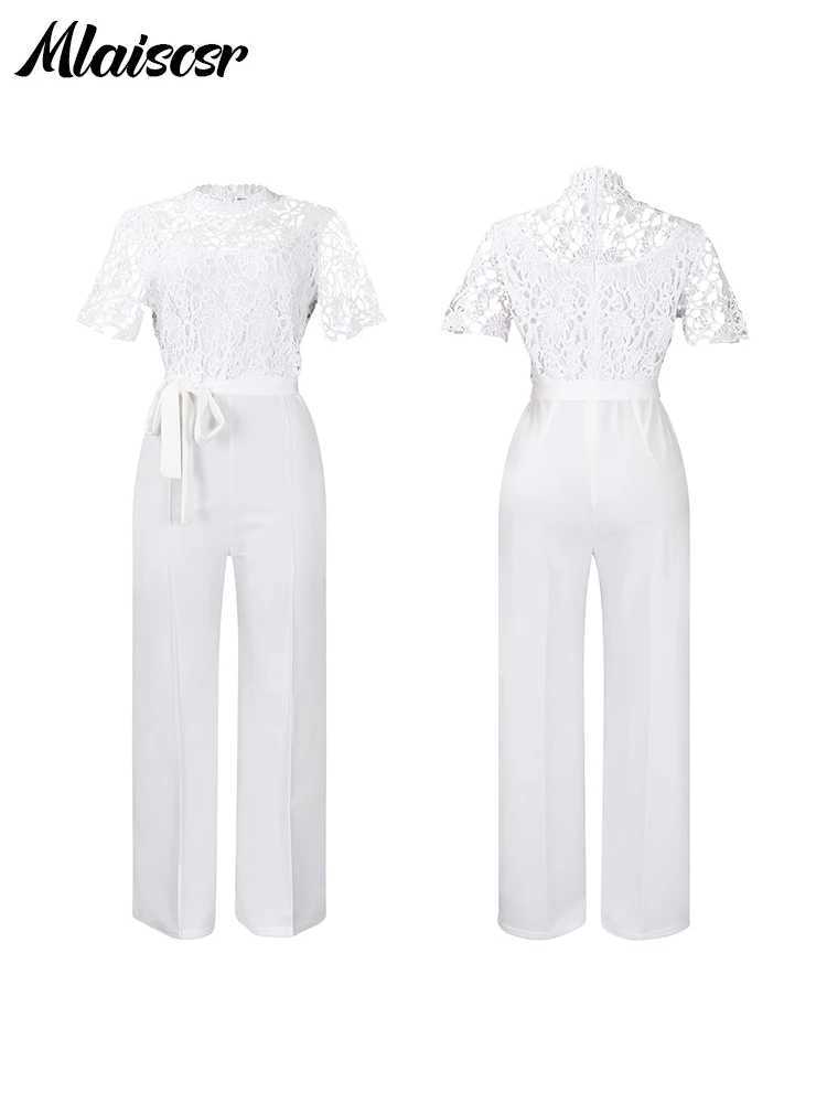 Mlaicsr elegant white jumpsuit with belt womens club set lace patch work shorts Slve birthday party one-piece jumpsuit X250318