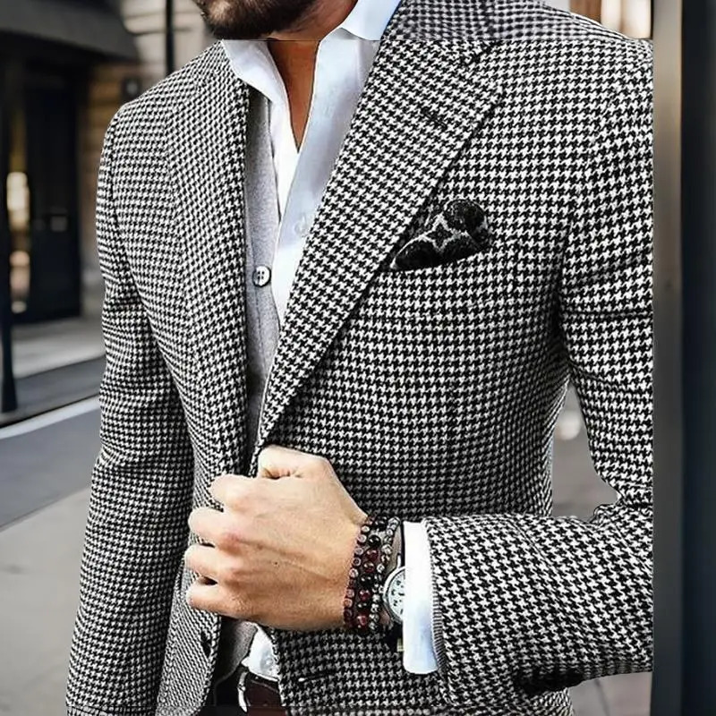 Slim Fit Mens Jacket Hound Stone Casual Italian Style Set Notched Collar 1 Piece Checkered Ball Wedding Coat 2024 250318