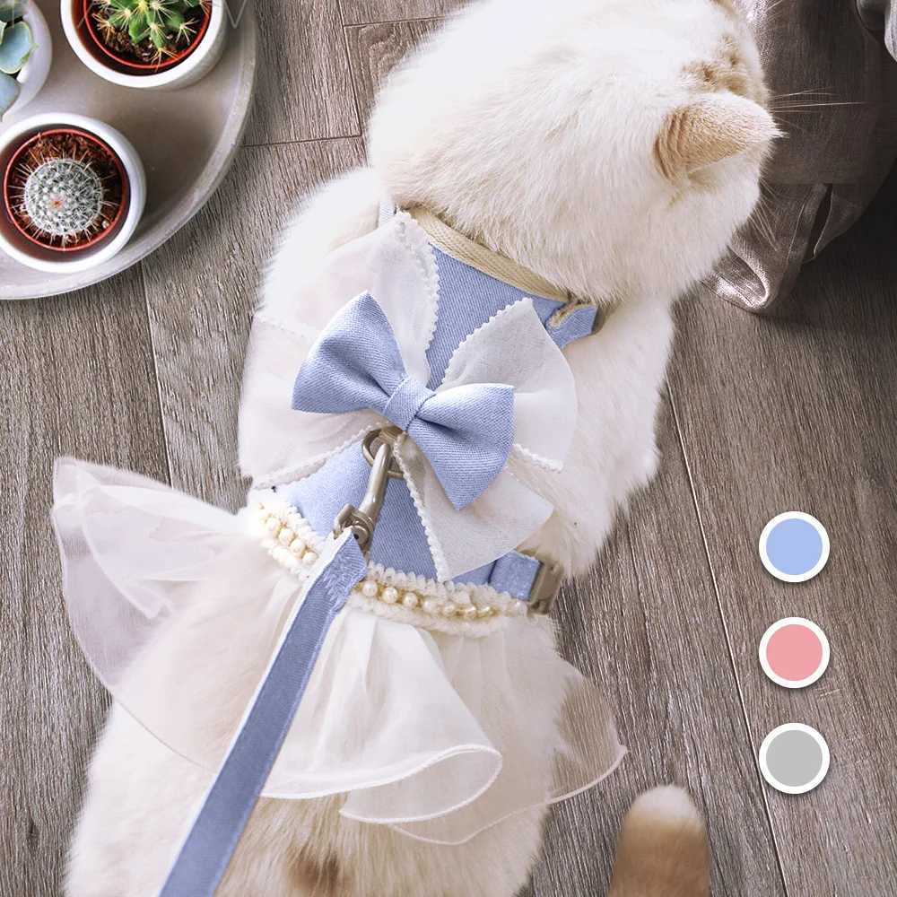 Cute Bow Cat Strap Princess Cat Dress Nylon Kitten Party Dress Dog StrapT250318