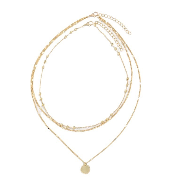 Three Layer Round Piece Pendant Necklace Women Europe And America Simple Clavicle Chain Necklace