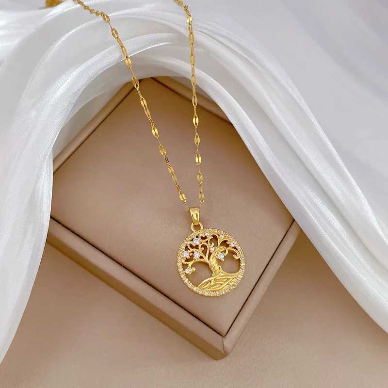 LATS stainless steel lamp luxury lifestyle tree full zirconia necklace suitable for womens exquisite Kravik chain fashion jewelry gifts W250318