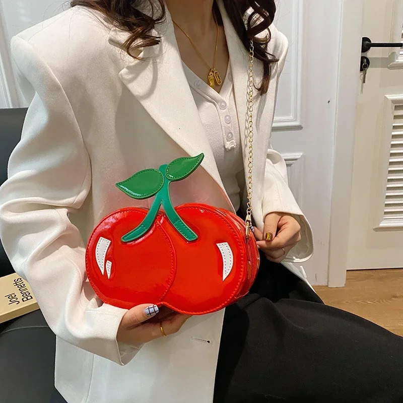 PU Exquisite Zipper Crossbody Bags Solid Cherry Cute Ladies Bags 2025 High Quality CHAINS Hard Versatile Womens Handbags R250318