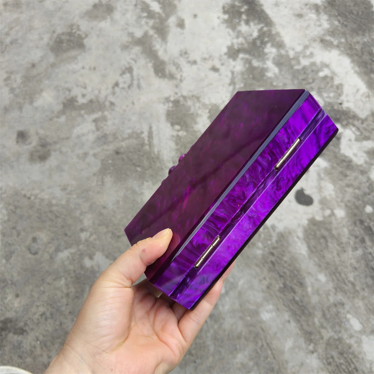 Pearl Marble Dark Purple Acrylic PVC Evening Bags Women Gorgeous Handmade Purses And Handbags Wedding Party Beach Flap 250318