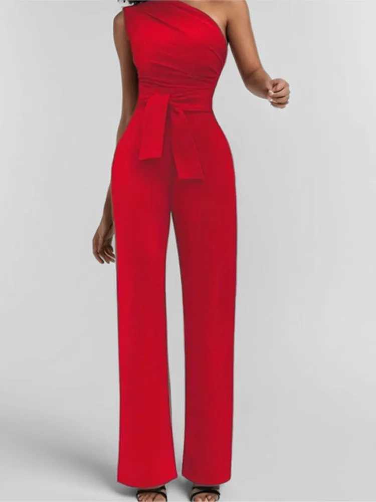 2025 Spring/Summer New Solid Color Single Shoulder Strap Womens jumpsuit Fashion Ultra Thin Elegant Straight Leg jumpsuit X250318