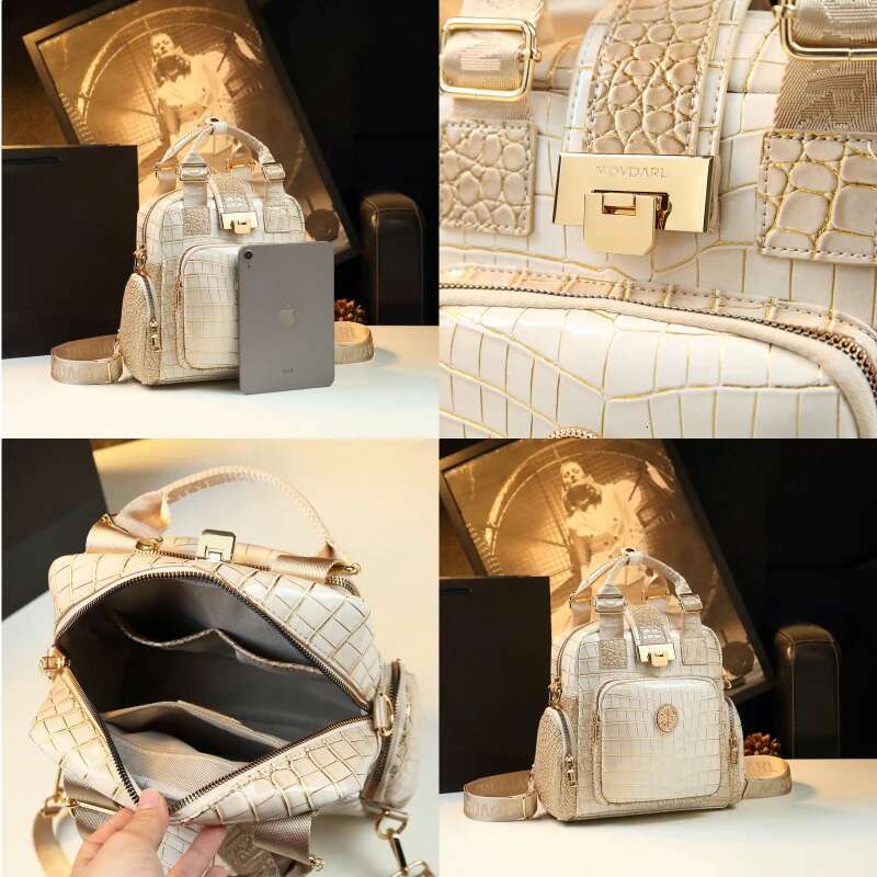 2024 Genuine Leather Women Backpacks Female Handbags Large Capacity Shoulder Multi-Functional Backpack Portable Mommy Bag Tide